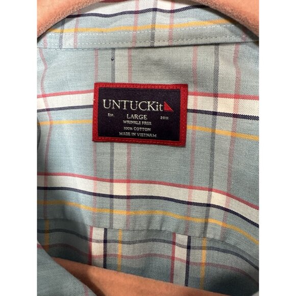 Untuckit Dalem WF Button Up Shirt Size Large Long Sleeve Plaid Preppy Blue - Picture 4 of 9